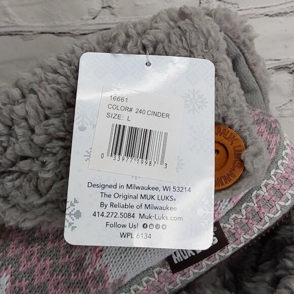 'MUK-LUKS' FOLD~OVER FUZZY SLIP-ON 'CINDER WOOD' SIDE BUTTON SLIPPERS - Picture 11 of 16